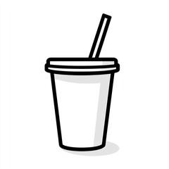 Simple paper cup with straw on white background