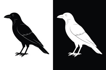Black and White Crow Bird Vector Icon.