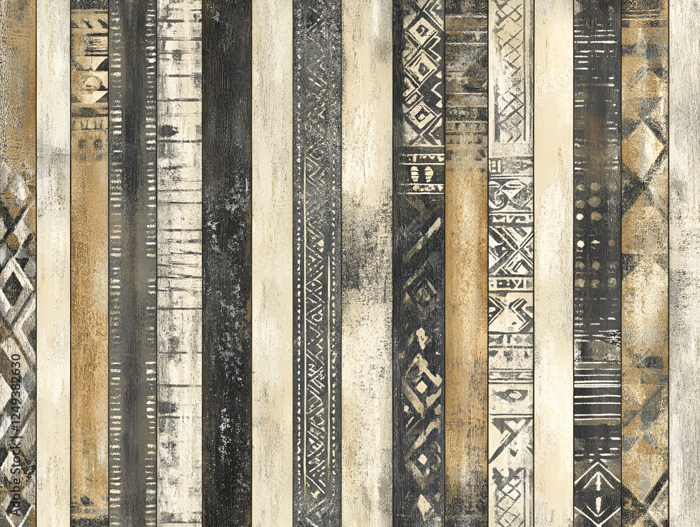 Aufkleber striped rustic design: a captivating and modern design featuring weathered wooden planks painted in 