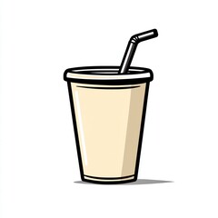 Cartoon Paper Cup with Straw, Isolated Graphic Design