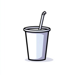 Styrofoam Cup with Straw on White Background