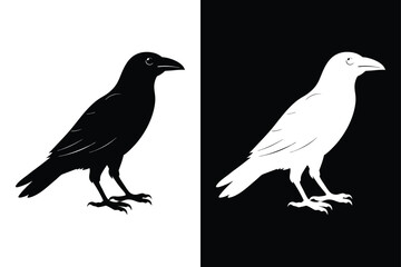 Black and White Crow Bird Vector Icon.