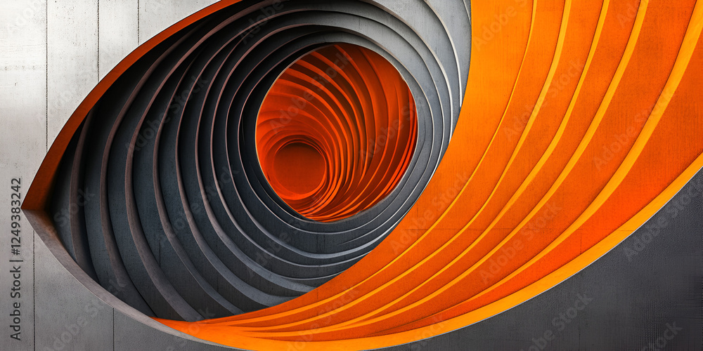Poster abstract spiral: a mesmerizing optical illusion of concentric orange and gray spirals creates a vort