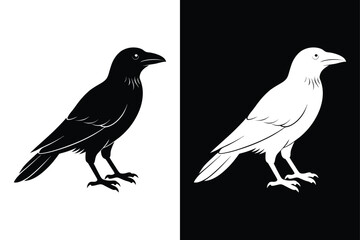 Black and White Crow Bird Vector Icon.