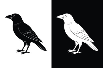 Black and White Crow Bird Vector Icon.