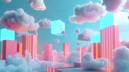 Futuristic cloud cityscape visualization digital environment abstract art technology 3d perspective big data concepts