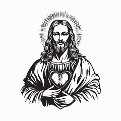 Jesus Christ Sacred Heart Illustration Stock Vector  isolated on white background.