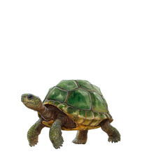 A detailed of a tortoise walking on a white background. transparent background