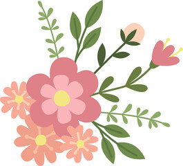 Cute illustration with flowers, twigs and leaves. Colorful floral composition isolated on white