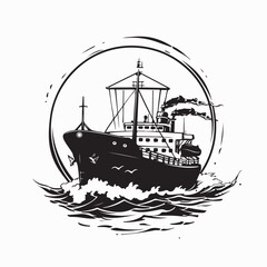 Cargo Ship Silhouette Vector Art, Icons, and Graphics isolated on white background.