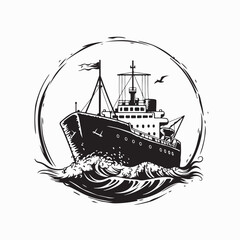 Cargo Ship Vector Isolated Stock Illustrations on white background.