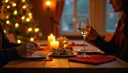 Obraz premium Warm and intimate atmosphere of a festive holiday gathering, festive cheer,