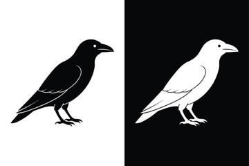 Download Crow Silhouette Vector Icon Bold Black & White.