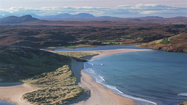 Torrisdale Bay and sandy beach at the mouth of the River Naver near Bettyhill and Invernaver, Sutherland, Scottish Highlands, Scotland, UK