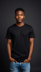 Obraz premium portrait of a young man in black t shirt tshirt mock up vertical view