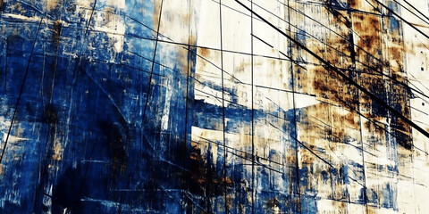 Abstract Painting With Blue Brown And White Colors And Lines