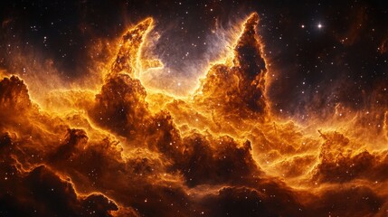Fiery nebula cosmic cloud, space background, astronomy