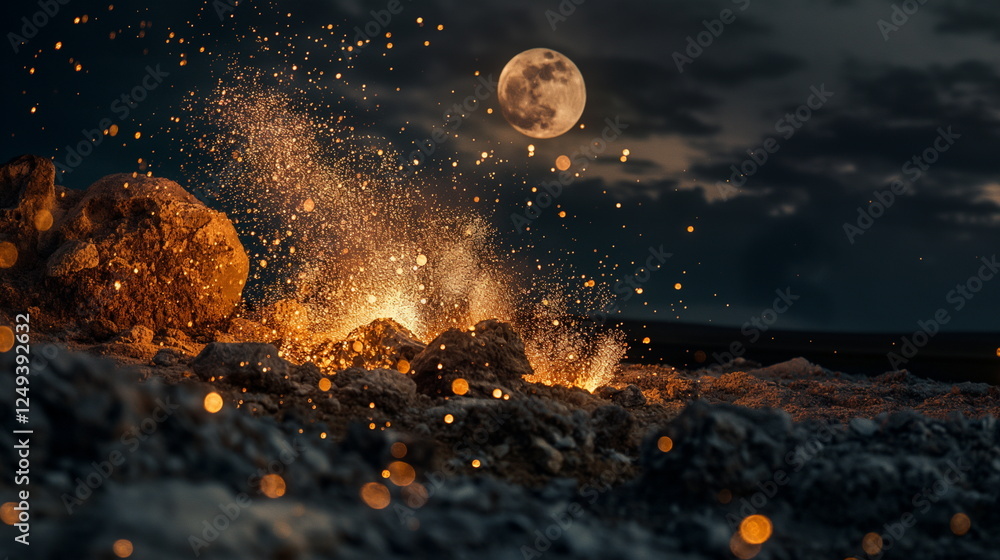 Canvas Prints a waste heap at night illuminated by the moon with_005