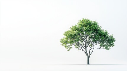 Obraz premium Tree with green leaves isolated on a white background for natural and minimalist design concepts