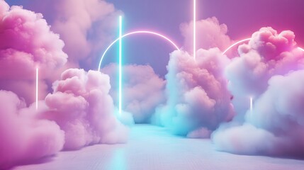 Dynamic cloud computing concept with neon lights digital environment abstract viewpoint futuristic technology
