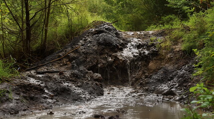 Obraz premium A waste heap gradually collapsing under the influe_005