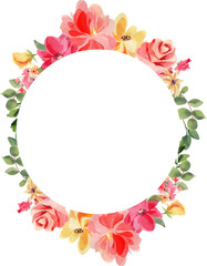 Watercolor Floral Clipart - Circle frame of flowers