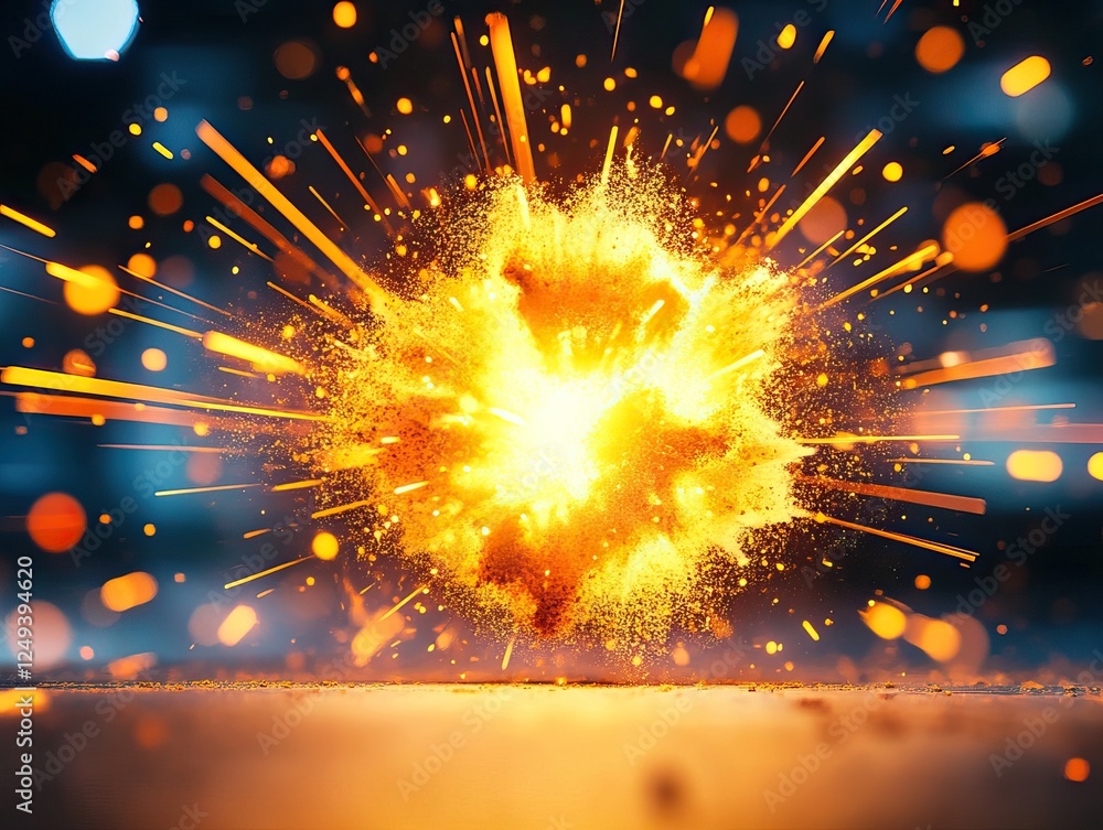 Aufkleber a vibrant explosion emits fiery sparks and bright colors, creating a dynamic and energetic visual ef