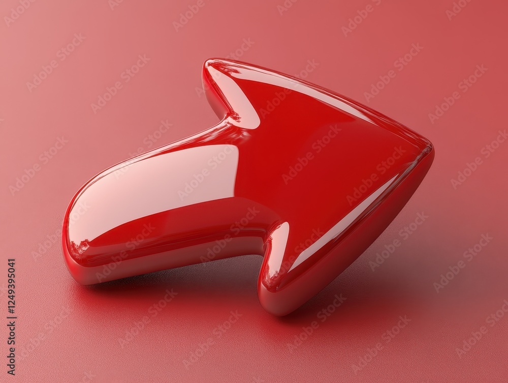 Aufkleber a shiny red 3d arrow pointing upwards on a smooth red surface.