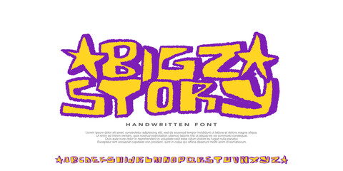 Original Handwritten Cartoon Font, Typeface Uppercase Alphabet, Awesome Artwork Font for Surfing,Film,Urban,Sport,Game, Fashion,Streetwear.Vector Illustration