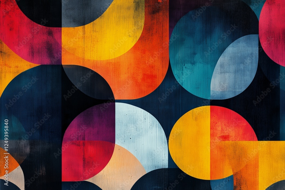 Poster abstract geometric pattern filled with vibrant colors and shapes in modern art style