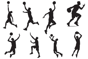 Silhouette of men playing basketball vector art on white background