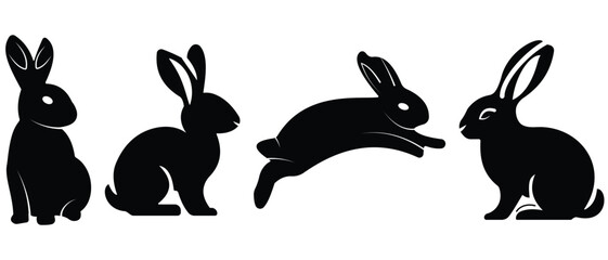 Rabbit Silhouette. Silhouettes of easter bunnies isolated on a white background. Set of different rabbits silhouettes for design use.