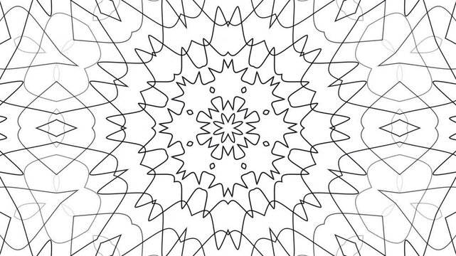 Intricate Black and White Mandala Kaleidoscope Pattern with Geometric Shapes and Designs for Relaxation