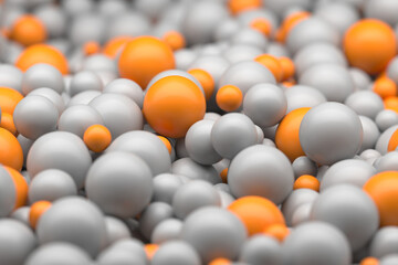 Abstract composition of orange and gray spheres. 3d render.