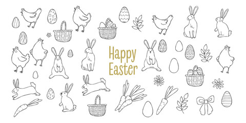 Set of Easter animals, decorations and florals. Good for posters, postcards, stickers, banners, scrapbooking.