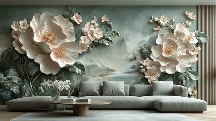 Elegant 3D embossed floral wallpaper