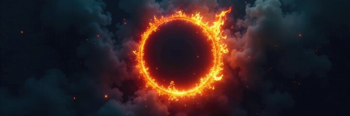Mysterious flames dance within an inky black circle, dark, dark smoke fire mystical flames