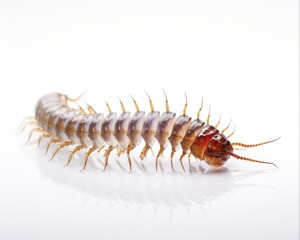 Obraz premium Up-close with Nature: A Macro Shot of a Dangerous Centipede Isolated on a White Background