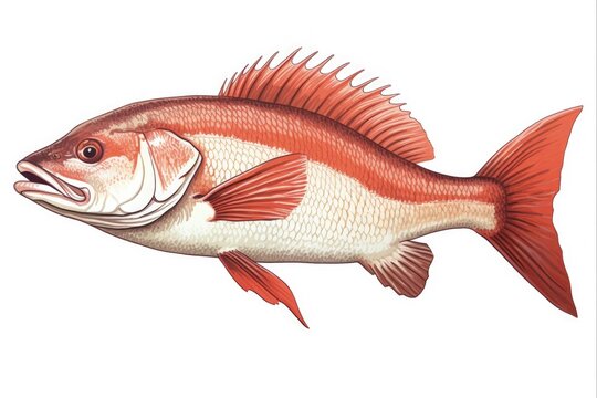 Vintage Style Red Drum Fish Illustration. Isolated Animal with Fresh Raw Seafood in White Background Perfect for Fishing and Sea Food Designs