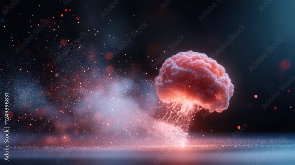 Poster this image depicts a dynamic brain bursting with color and energy, symbolizing creativity, thought, 