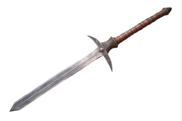 Vintage Wooden Sword for Children's Pretend Play. Isolated Object of Traditional Martial Arts Sword for Play Battle Games