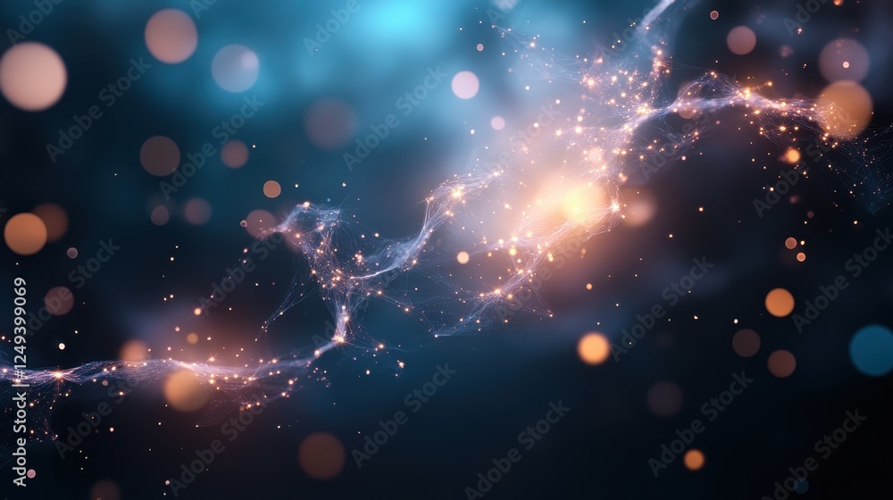 Poster a mesmerizing abstract background featuring glowing dots and ethereal lines that evoke a sense of co