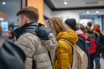 Fototapeta premium Photo of long group of diverse people standing in a line generative ai