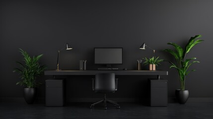 Enhance your productivity, a modern desk setup with computer and plant for balanced workspace