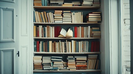 Bookshelves filled with antique books, vintage library interior, home library, perfect for study inspiration