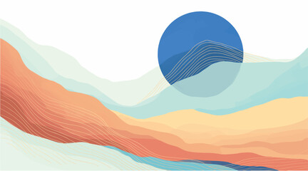 abstract japanese landscape on light background with gradient, semi watercolor