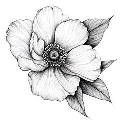 Fototapeta premium Detailed Flower Sketch Realistic Botanical Artwork Hand Drawn Floral Design