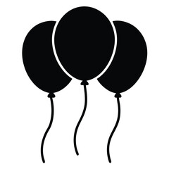 Silhouette of Three Floating Balloons Vector. Party balloon, birthday celebration, holiday symbol isolated on white background