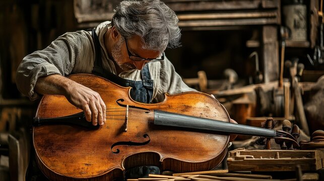Craftsman meticulously restores antique cello in his wood workshop