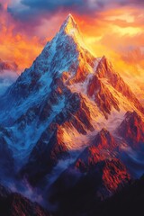 Breathtaking mountain peak at sunset, showcasing vibrant colors.